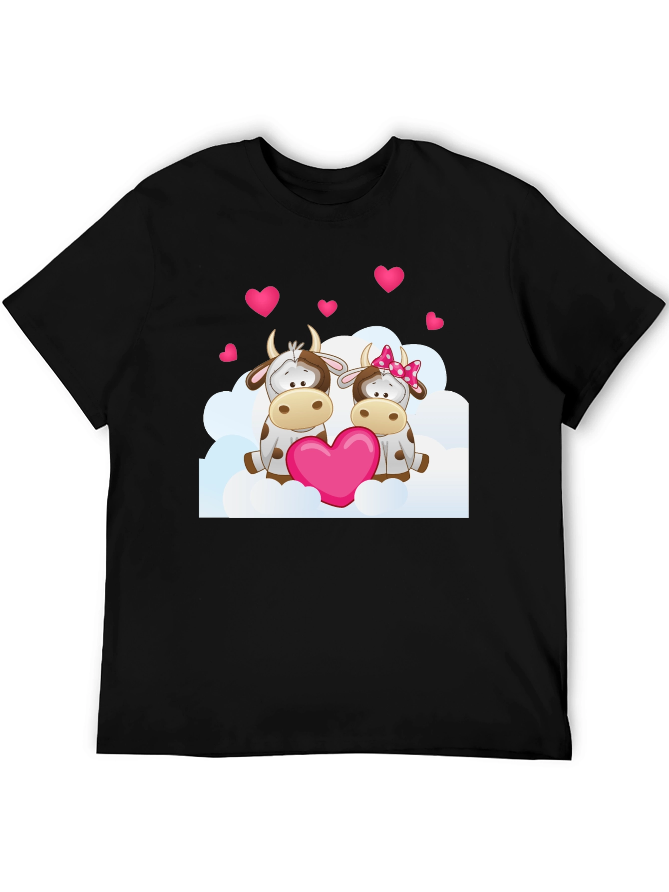Camiseta Negra con Diseño de Vacas Enamoradas