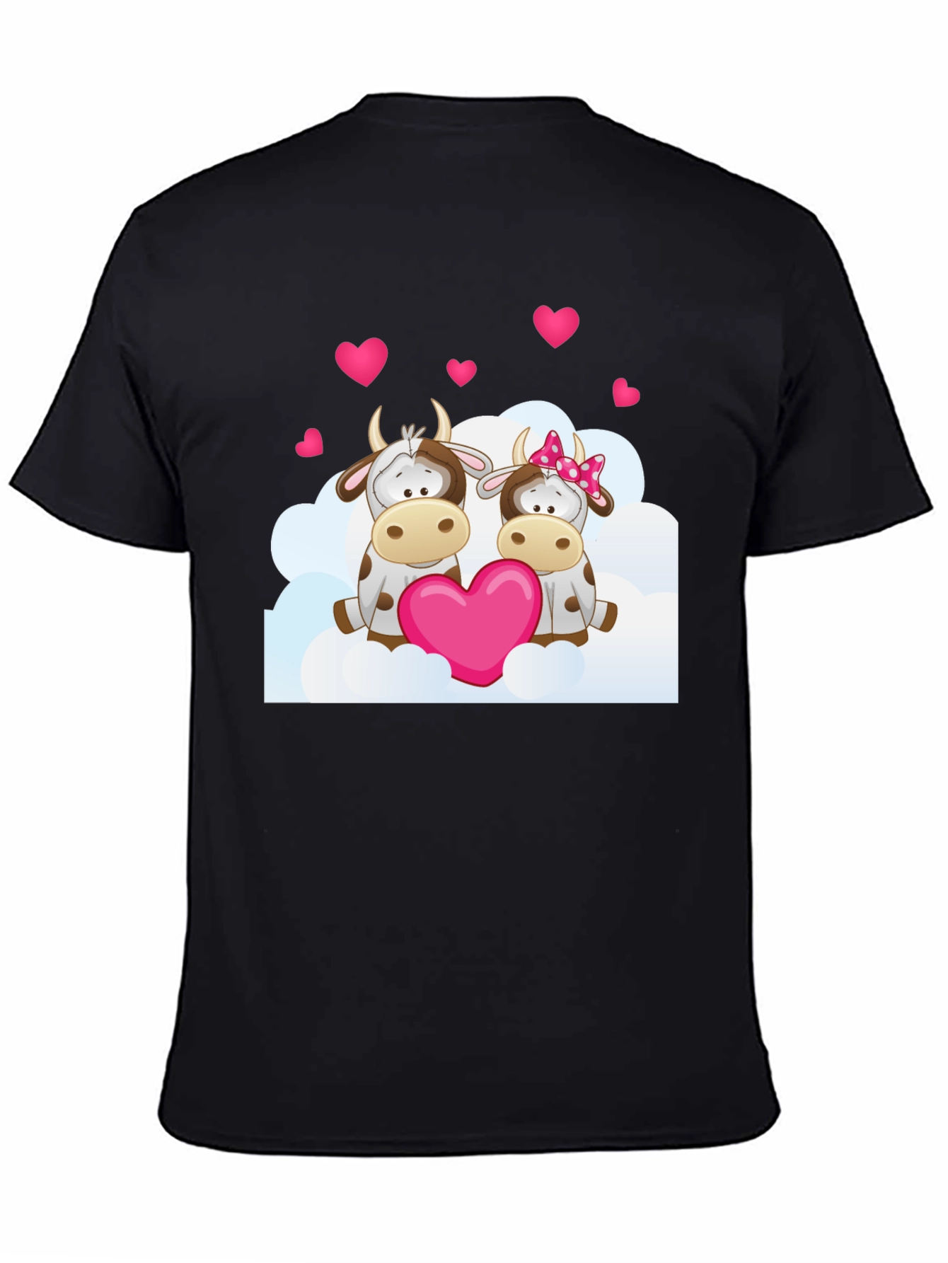 Camiseta Negra con Diseño de Vacas Enamoradas