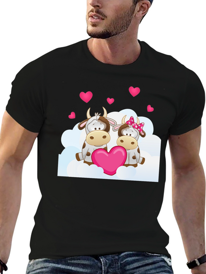 Camiseta Negra con Diseño de Vacas Enamoradas