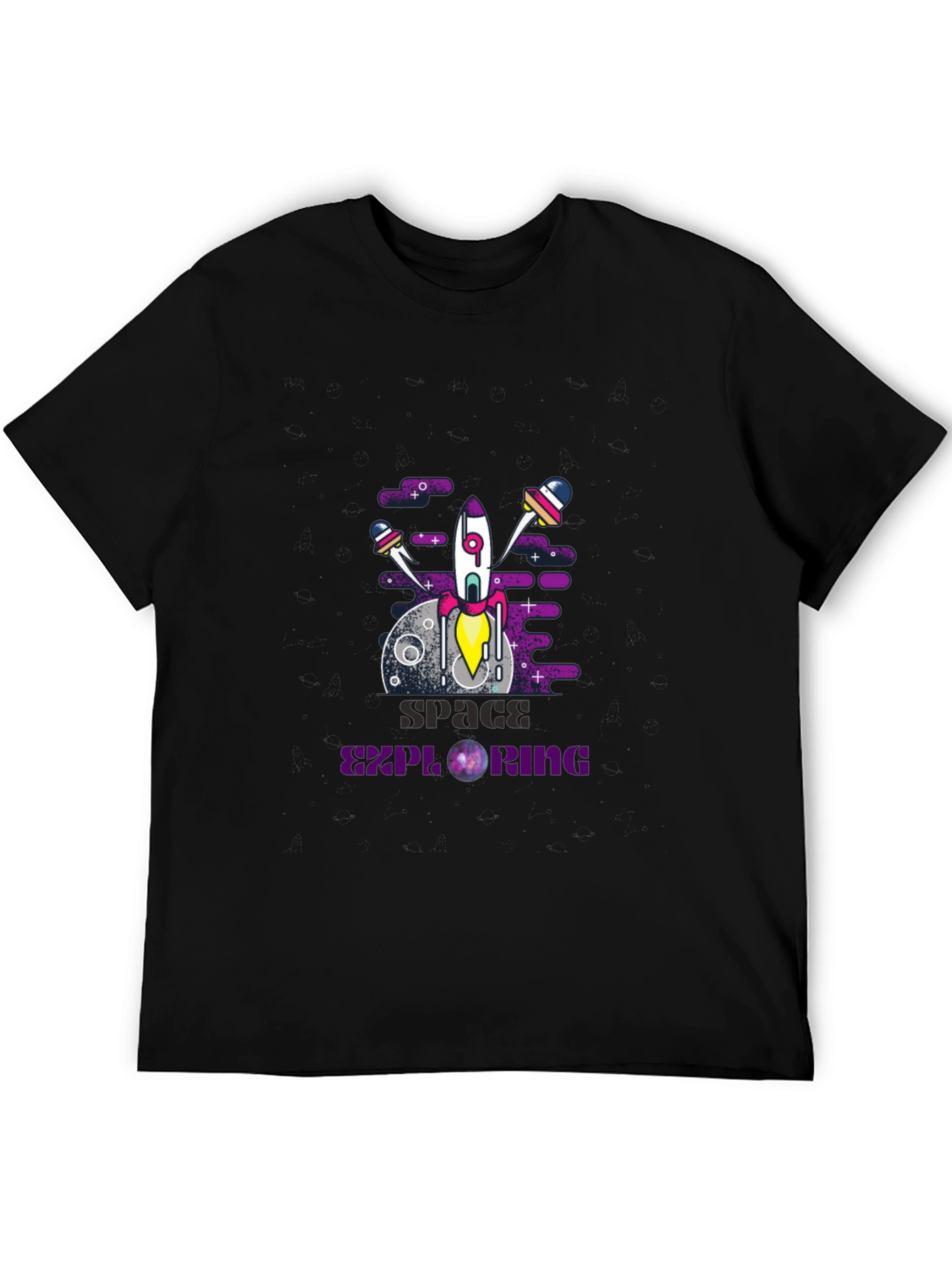 Camiseta negra con diseño espacial moderno