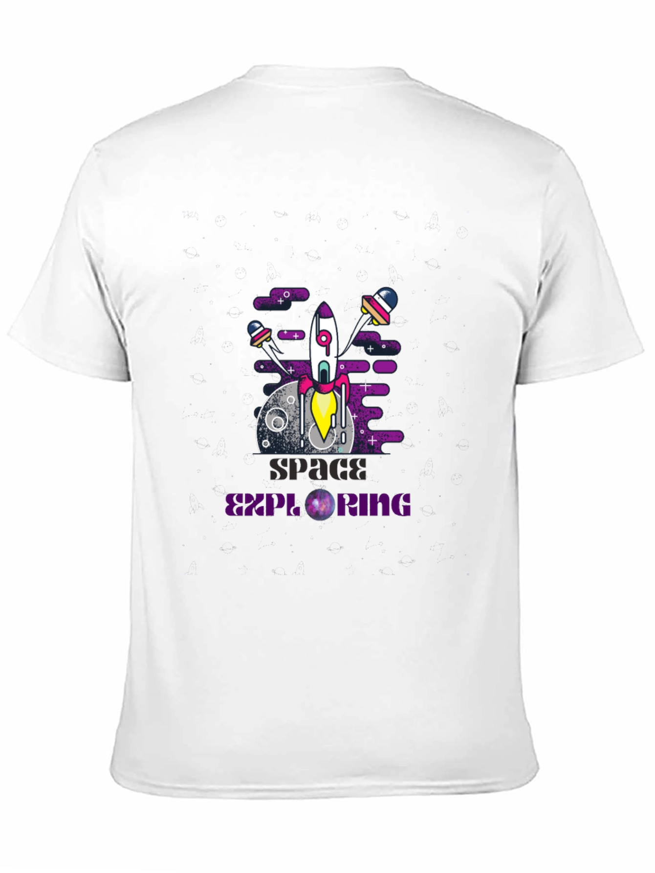 Camiseta negra con diseño espacial moderno
