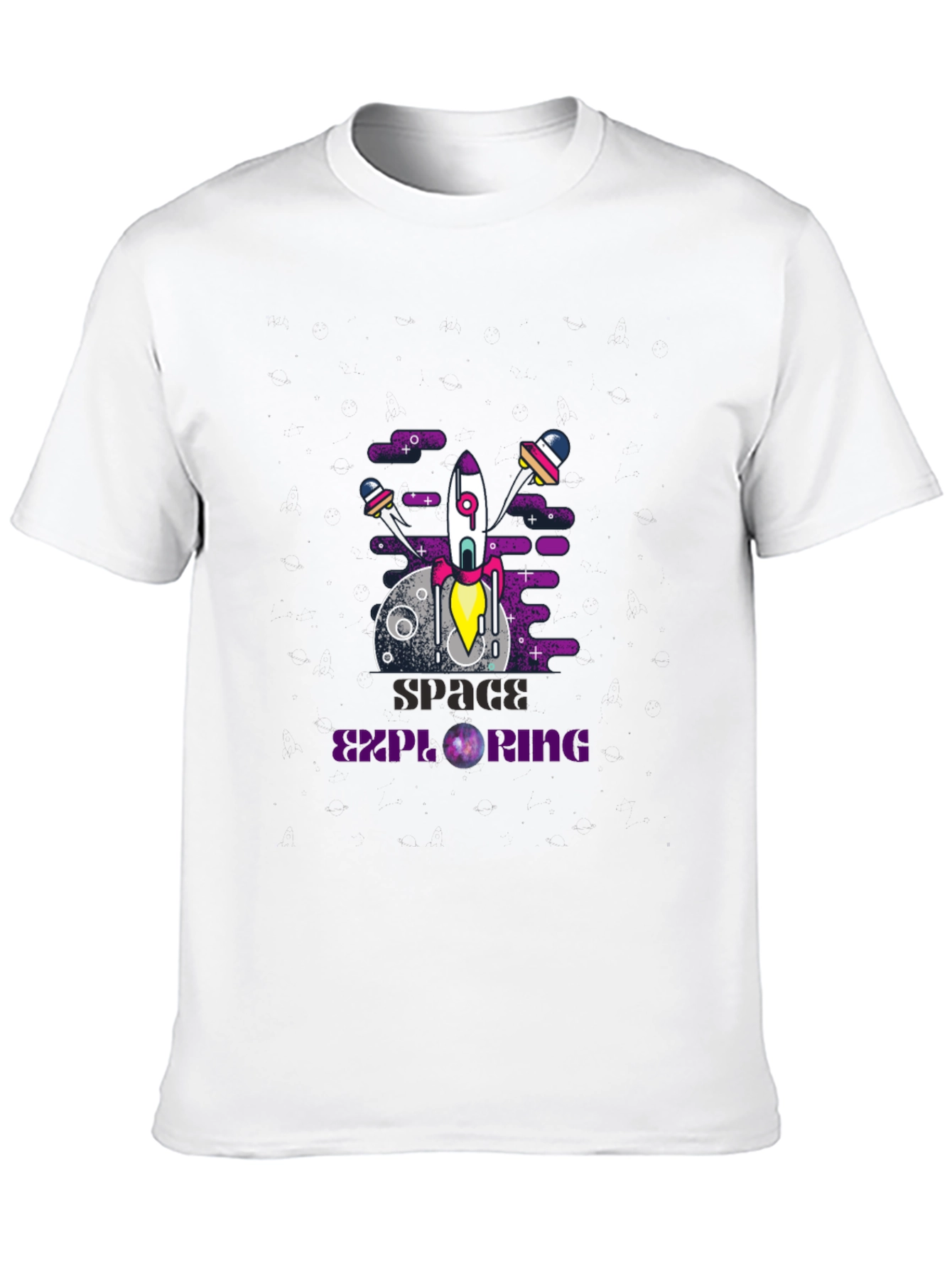 Camiseta negra con diseño espacial moderno