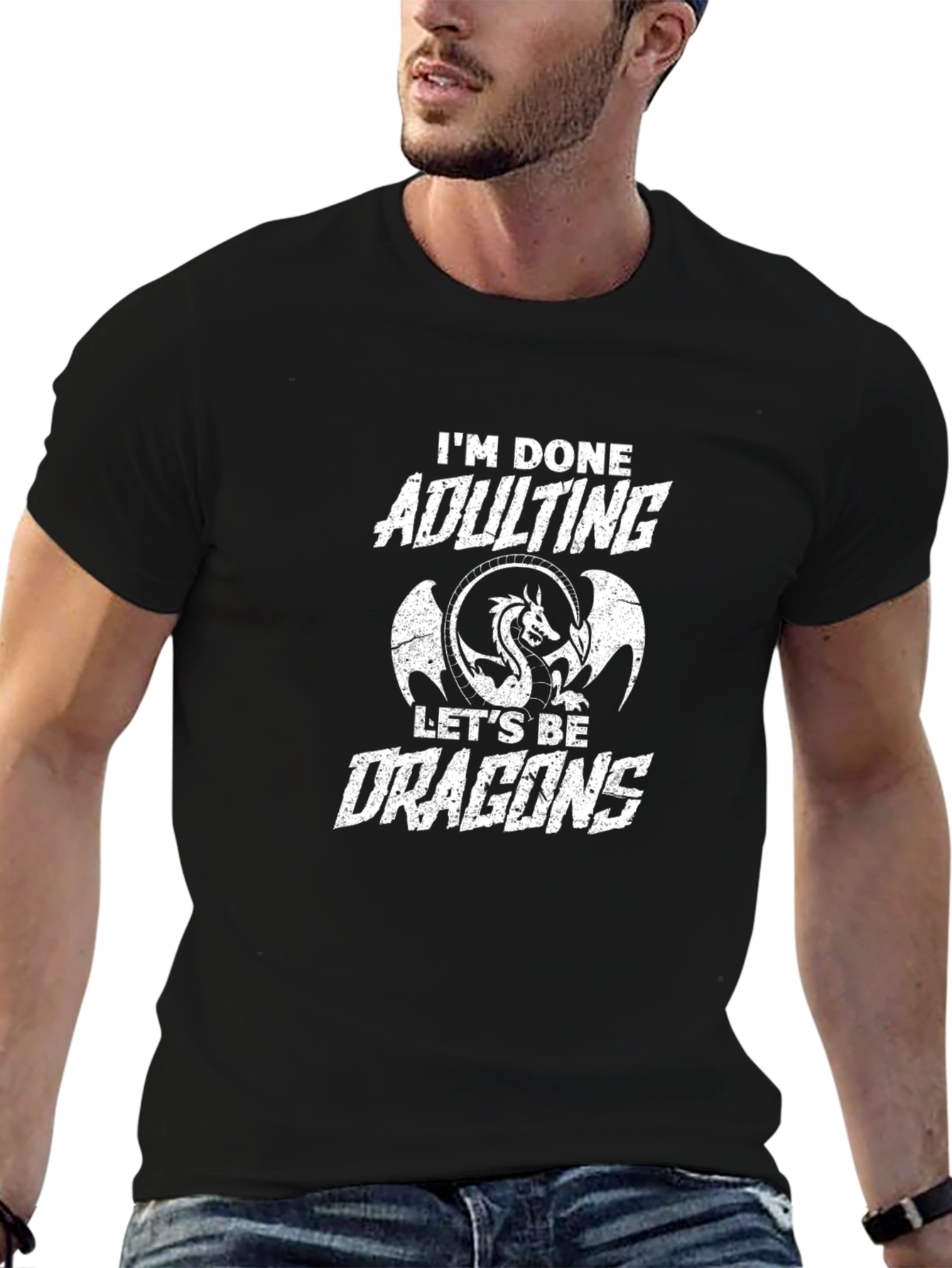 Camiseta Negra Adulting Dragones Divertida