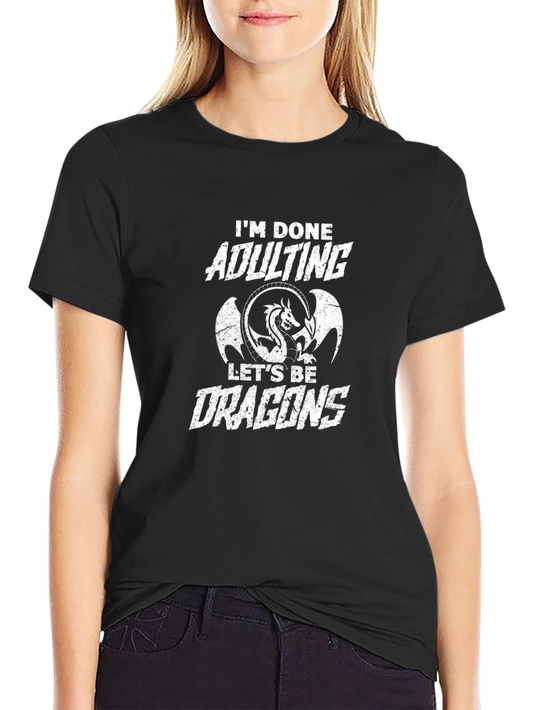 Camiseta Negra Adulting Dragones Divertida
