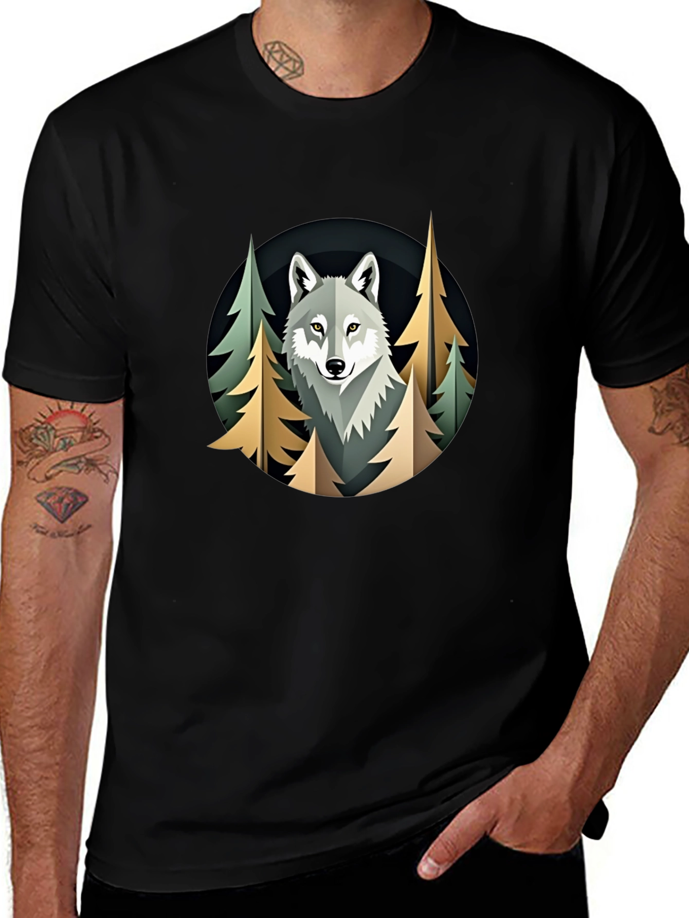 Camiseta Hombre Lobo Bosque Diseño Original