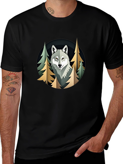 Camiseta Hombre Lobo Bosque Diseño Original