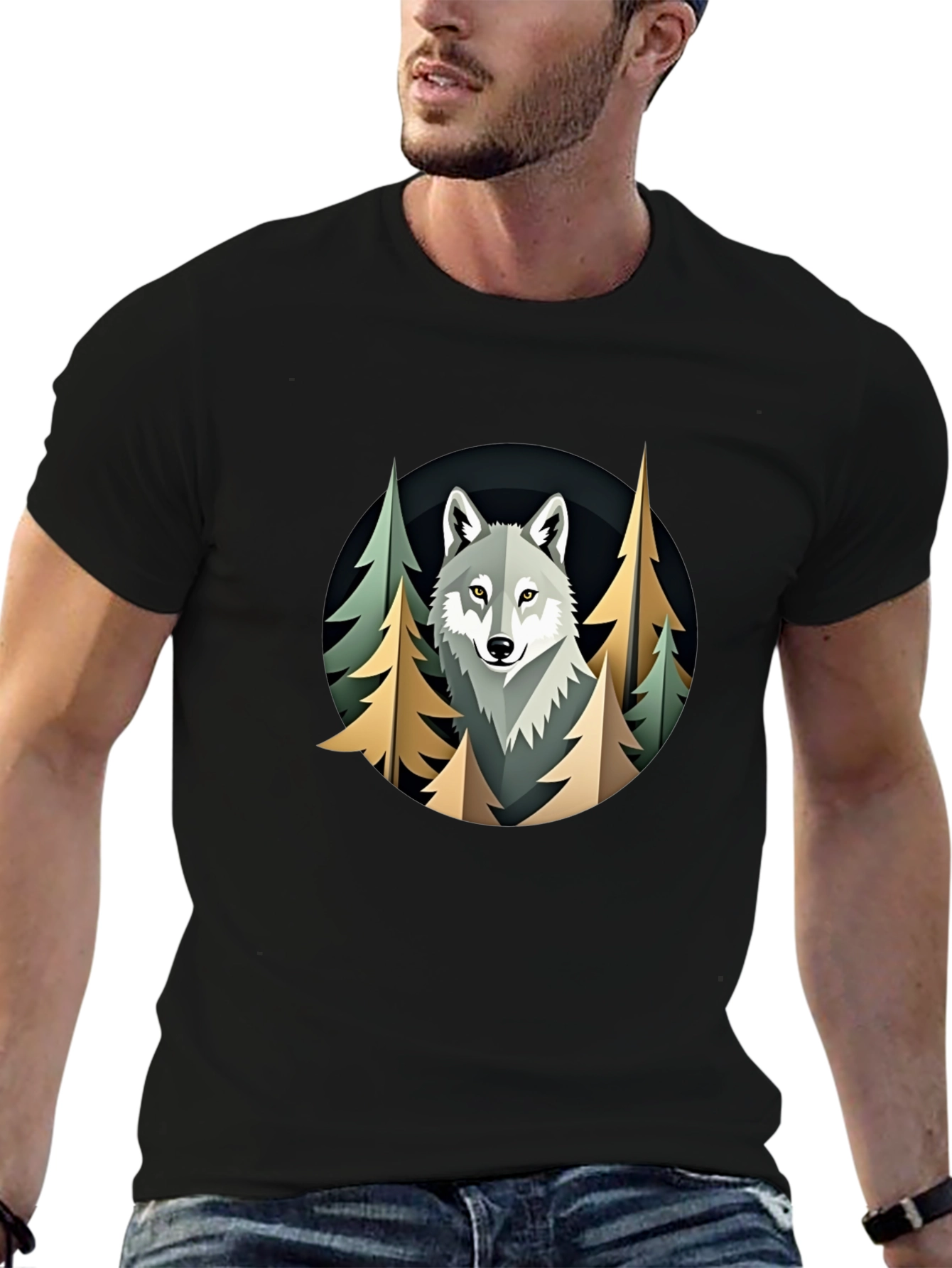Camiseta Hombre Lobo Bosque Diseño Original