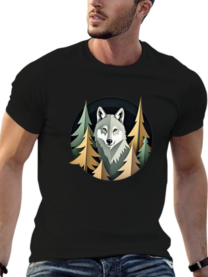 Camiseta Hombre Lobo Bosque Diseño Original
