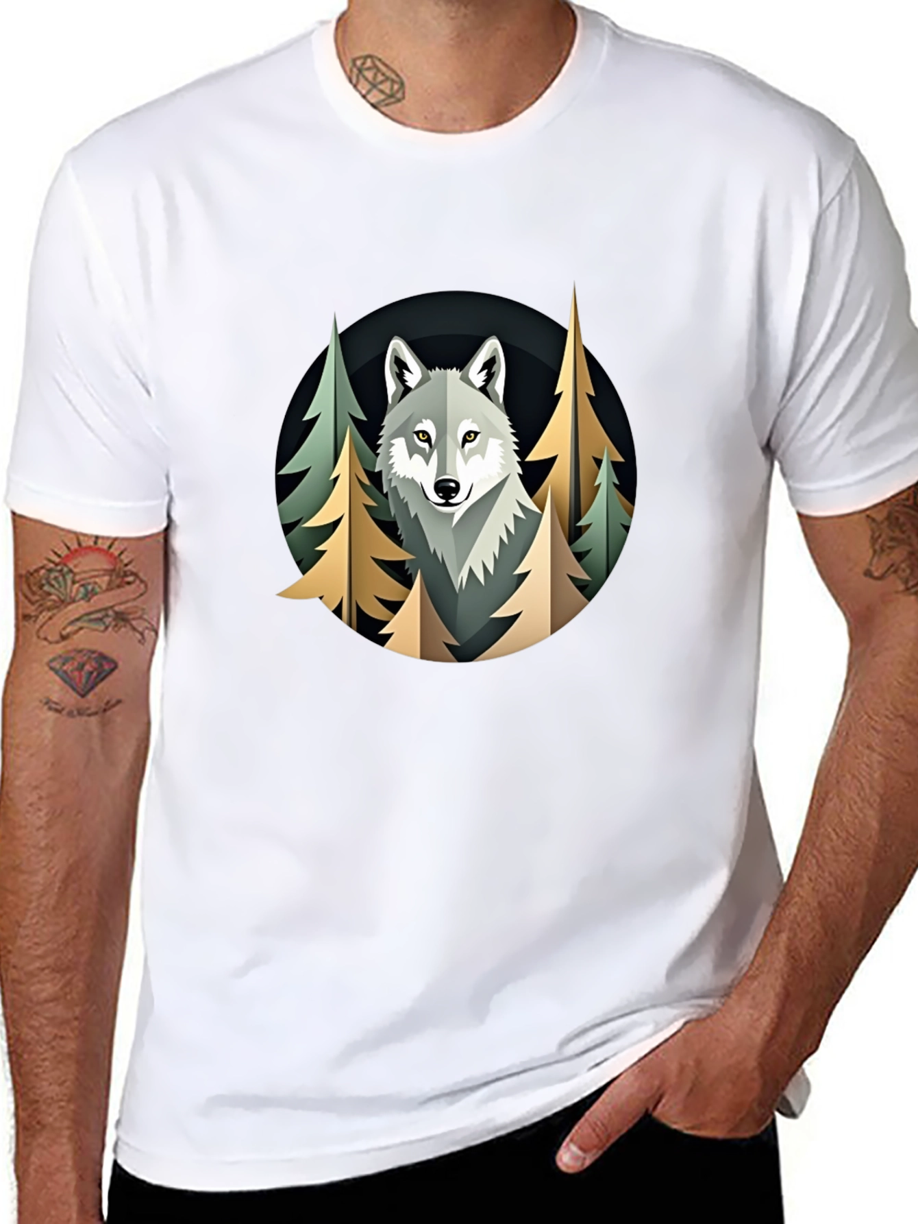 Camiseta Hombre Lobo Bosque Diseño Original