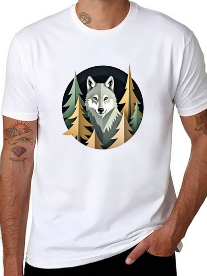 Camiseta Hombre Lobo Bosque Diseño Original