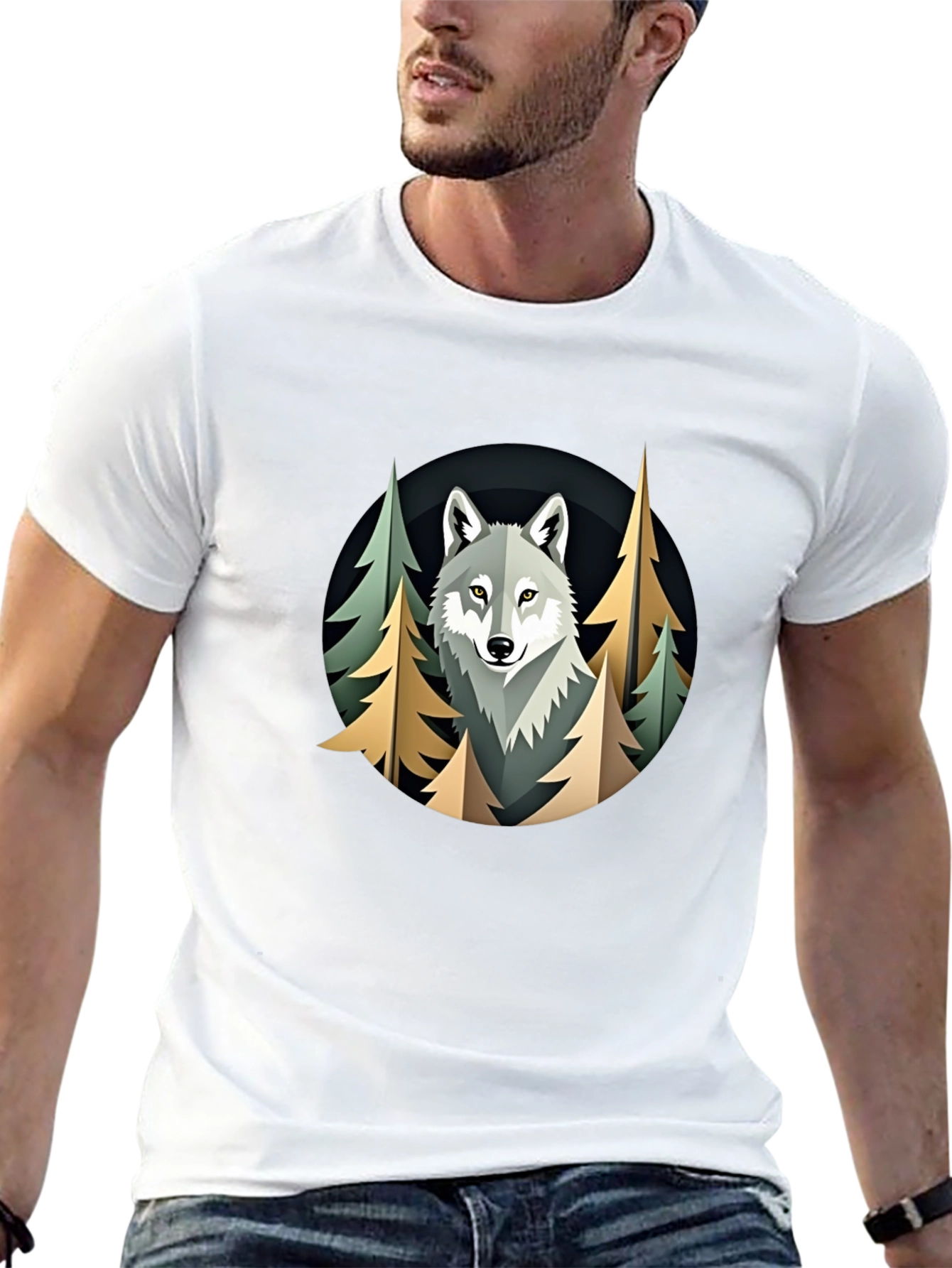 Camiseta Hombre Lobo Bosque Diseño Original