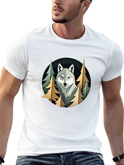 Camiseta Hombre Lobo Bosque Diseño Original