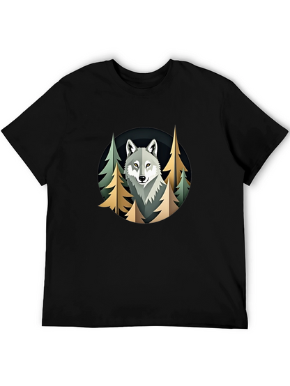 Camiseta Hombre Lobo Bosque Diseño Original