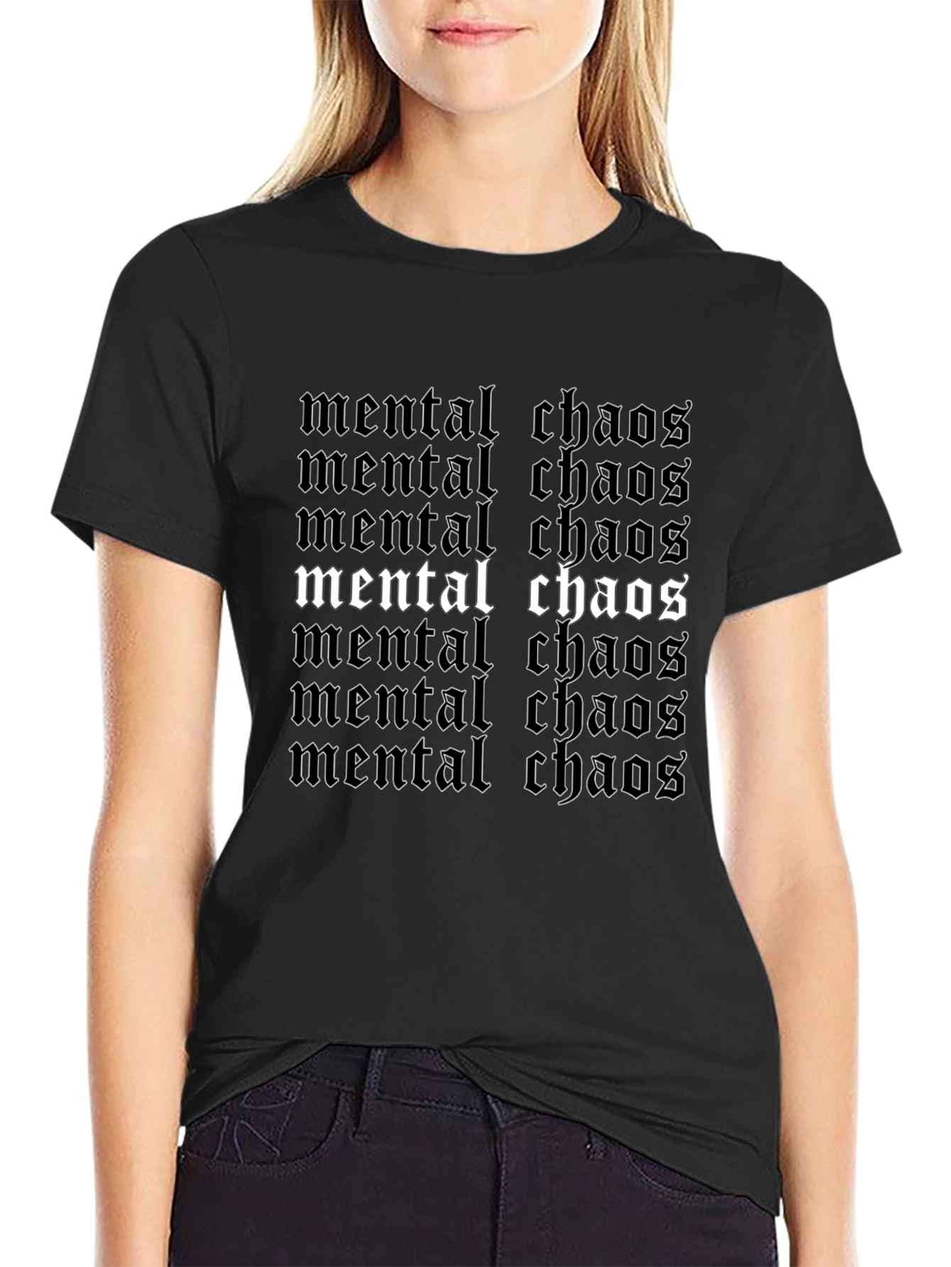 Camiseta Negra Mental Chaos Estampada