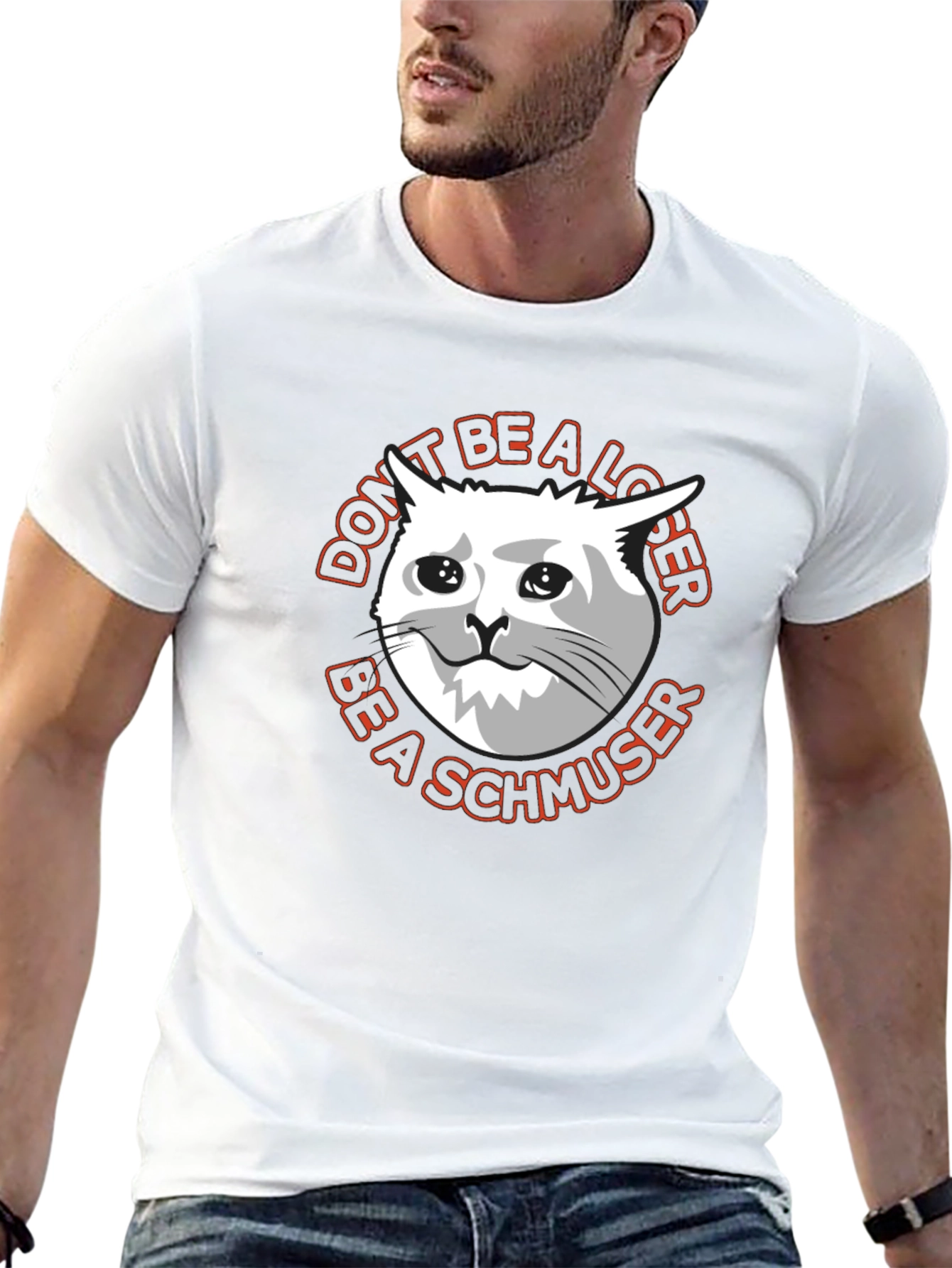 Camiseta Negra con Gato Triste Sé un Schmoozer