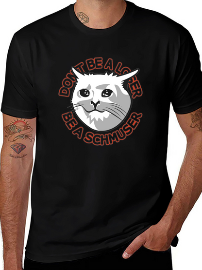 Camiseta Negra con Gato Triste Sé un Schmoozer