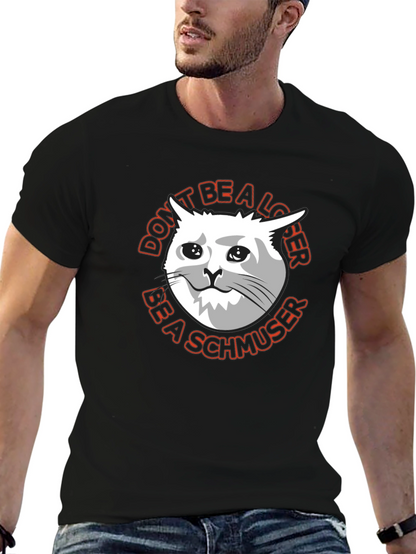 Camiseta Negra con Gato Triste Sé un Schmoozer