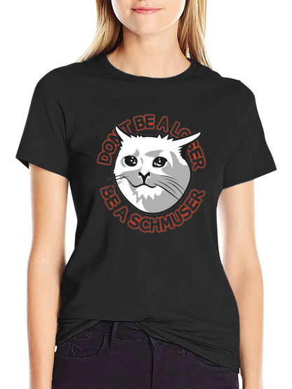 Camiseta Negra con Gato Triste Sé un Schmoozer