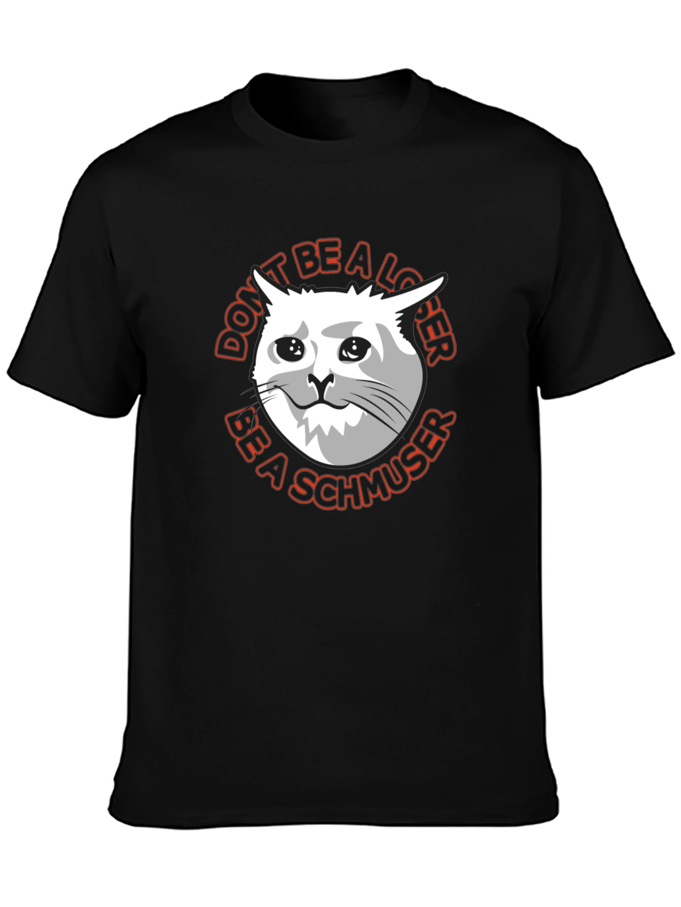 Camiseta Negra con Gato Triste Sé un Schmoozer
