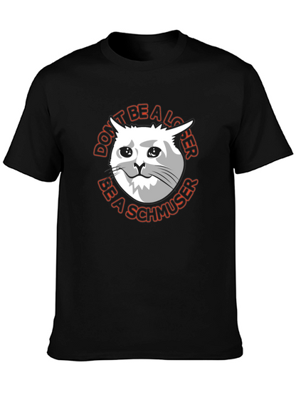 Camiseta Negra con Gato Triste Sé un Schmoozer