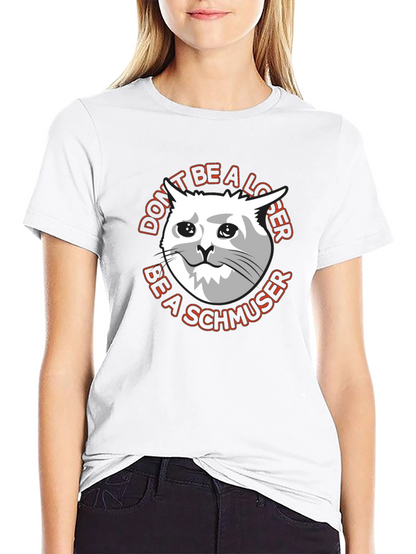 Camiseta Negra con Gato Triste Sé un Schmoozer