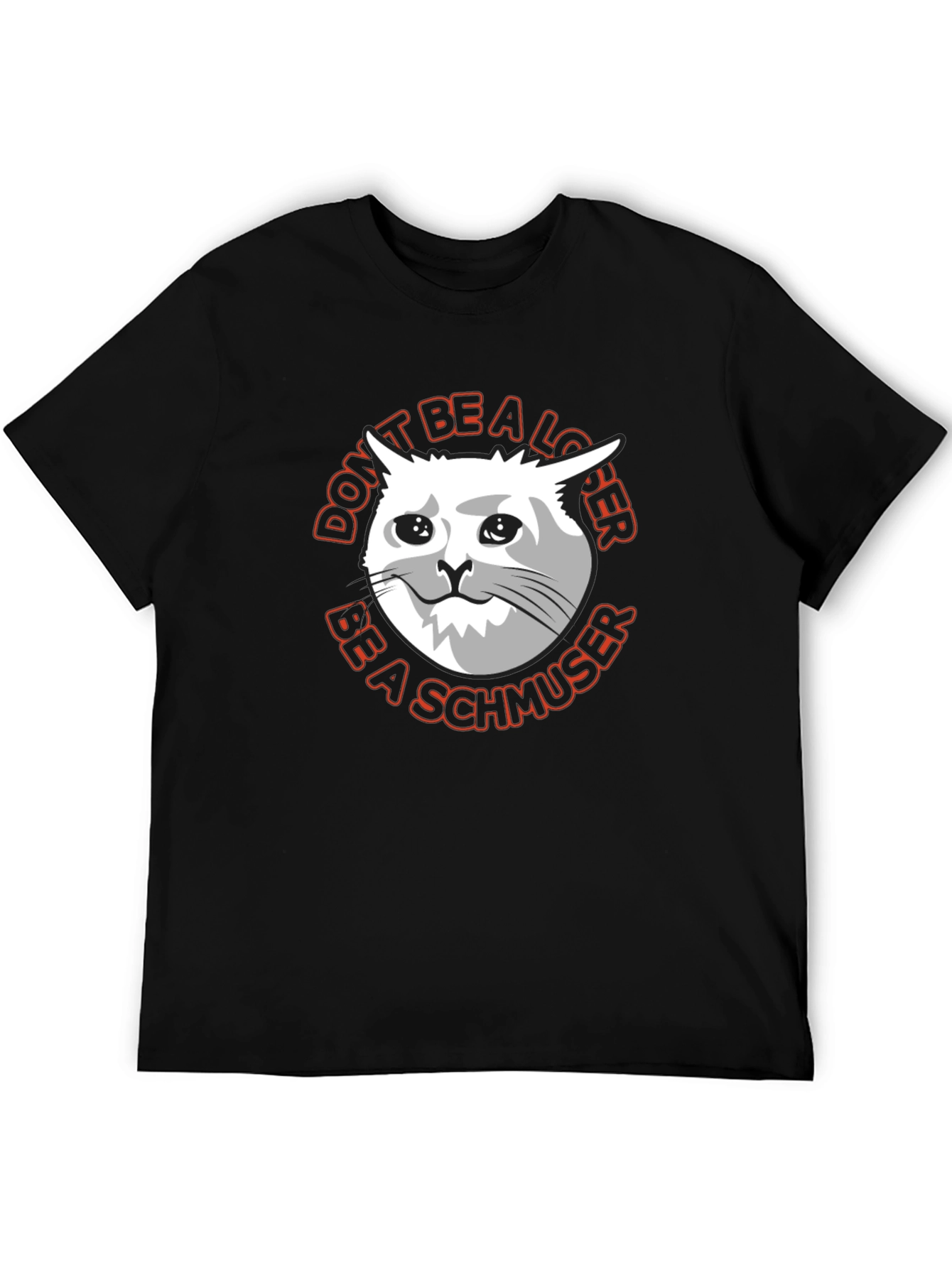 Camiseta Negra con Gato Triste Sé un Schmoozer