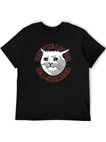 Camiseta Negra con Gato Triste Sé un Schmoozer