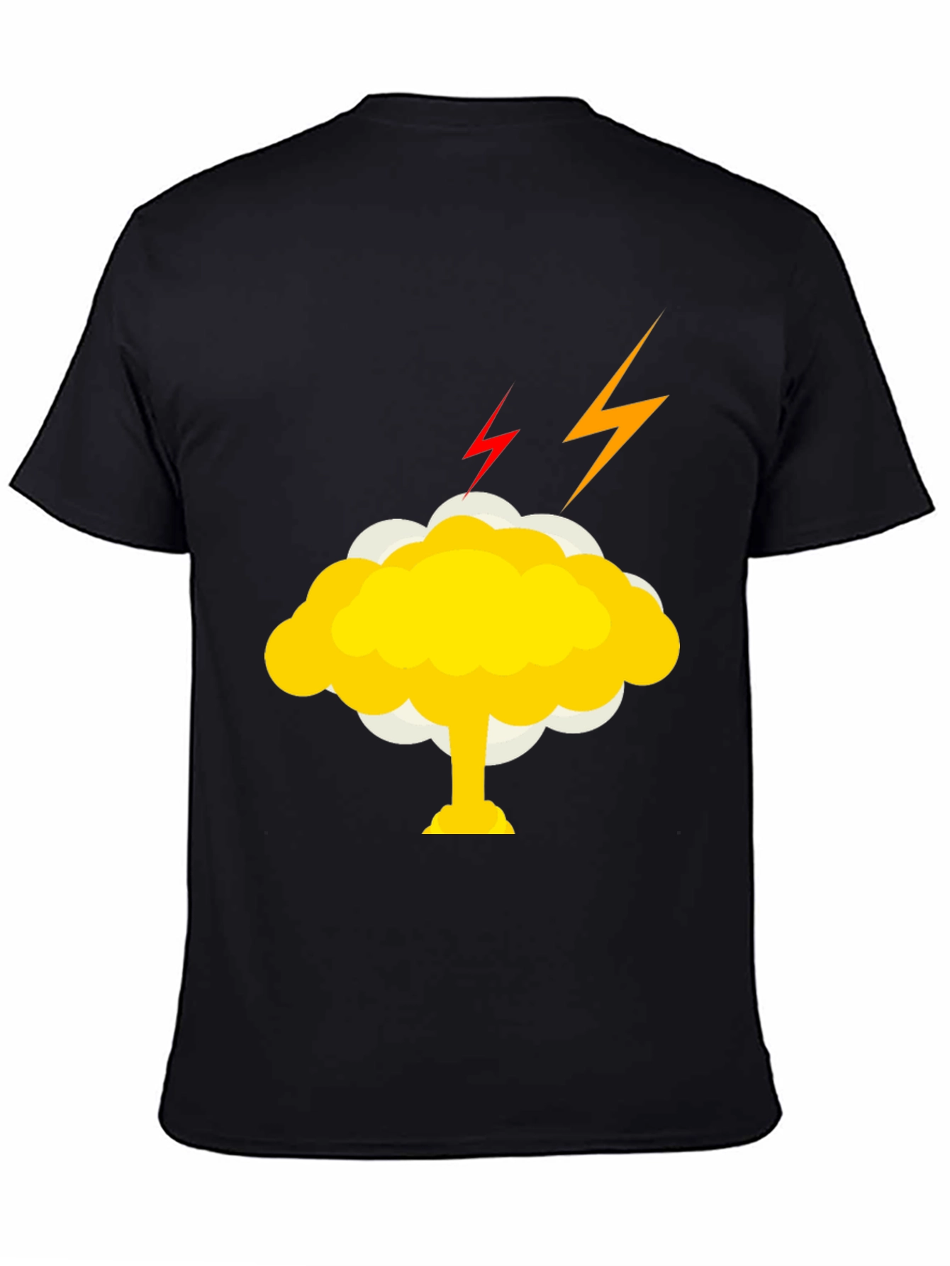 Camiseta Negra Estampada: Hongo Atómico con Rayos