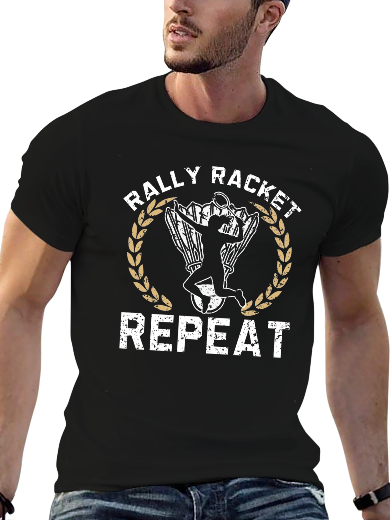 Camiseta Negra Deportiva: Rally Racket Repeat