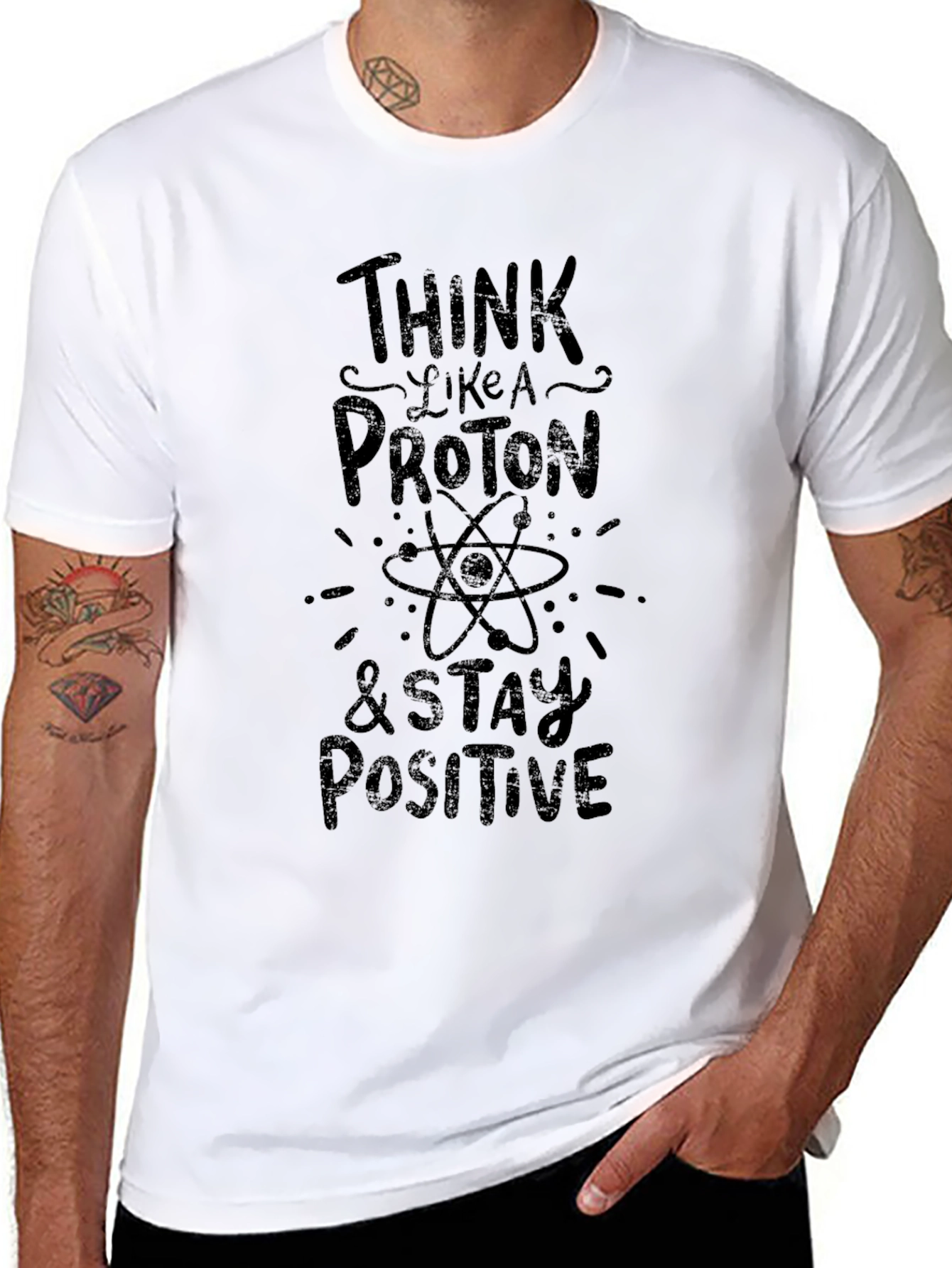 Camiseta Negra Piensa Como un Protón para Hombre