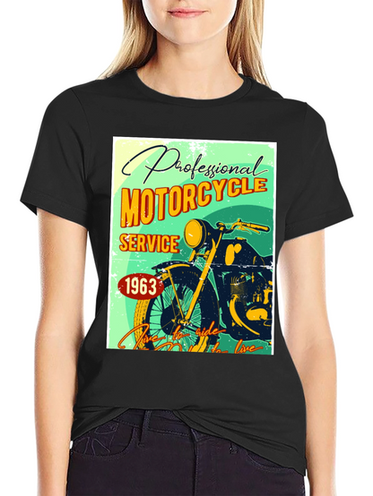 Camiseta Negra con Diseño Retro de Motocicleta