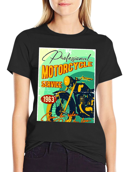 Camiseta Negra con Diseño Retro de Motocicleta