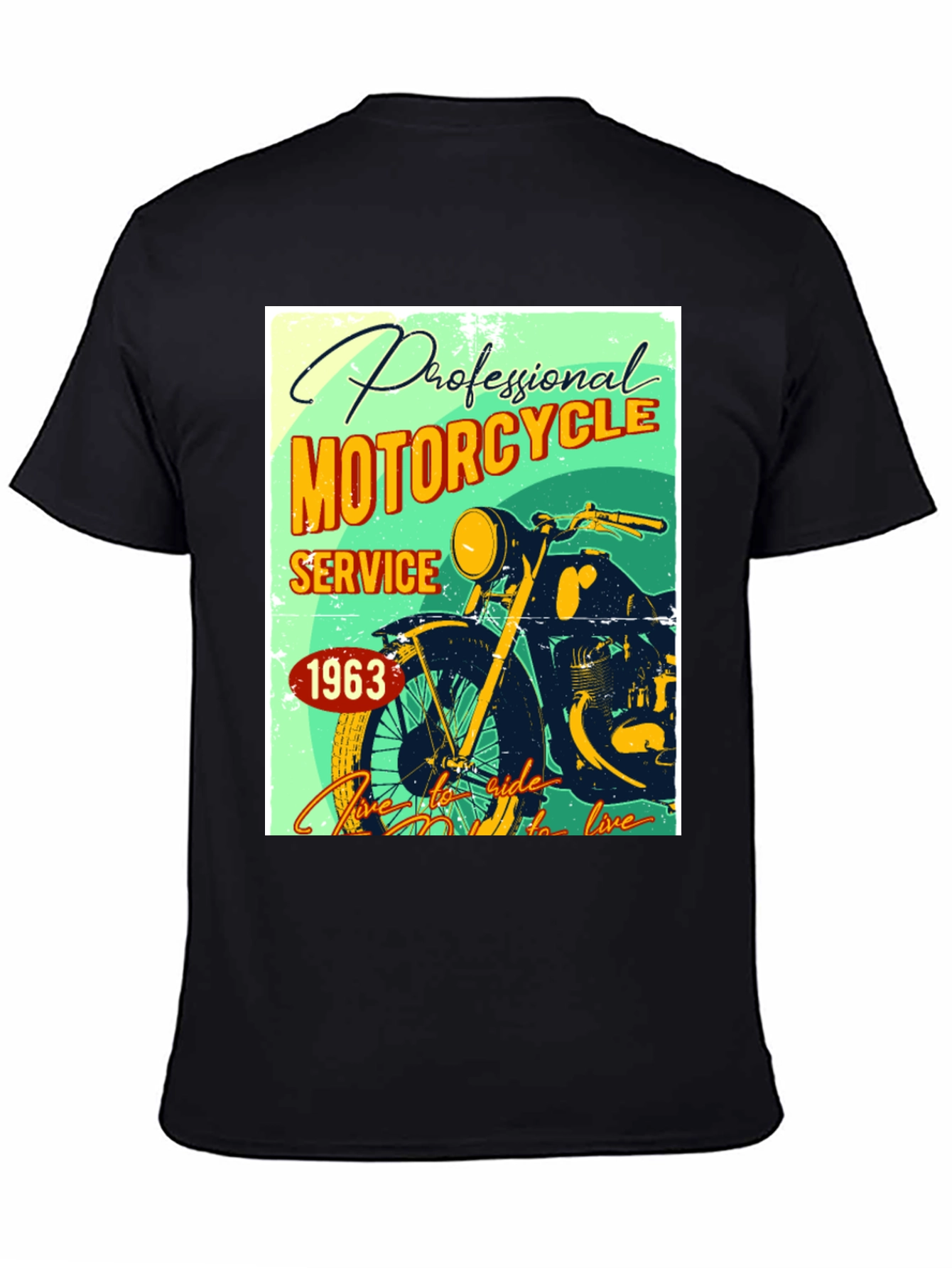 Camiseta Negra con Diseño Retro de Motocicleta