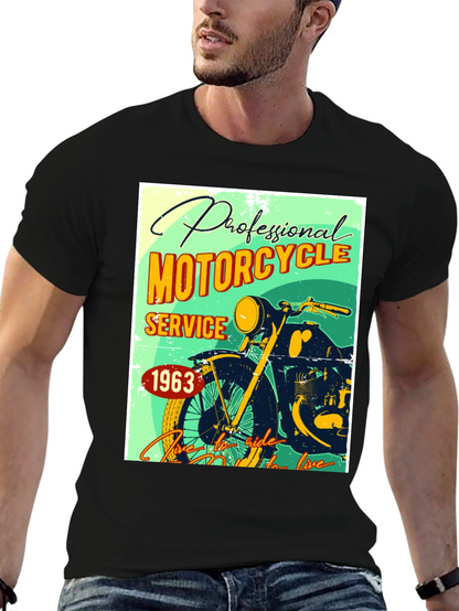 Camiseta Negra con Diseño Retro de Motocicleta