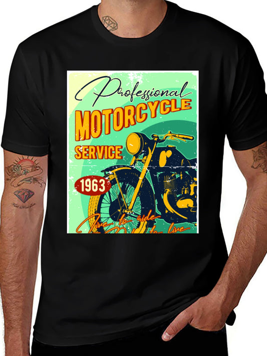 Camiseta Negra con Diseño Retro de Motocicleta