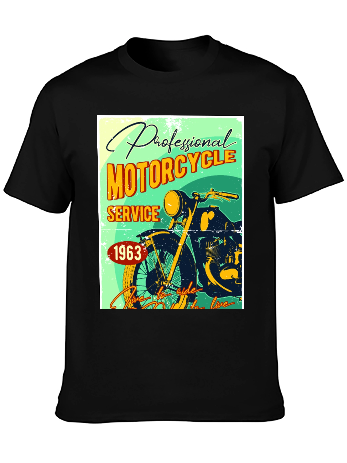 Camiseta Negra con Diseño Retro de Motocicleta