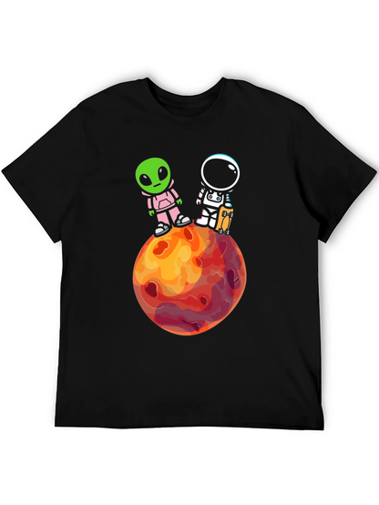 Camiseta Negra: Extraterrestre y Astronauta en Marte