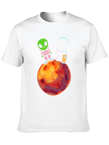 Camiseta Negra: Extraterrestre y Astronauta en Marte