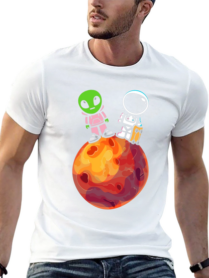 Camiseta Negra: Extraterrestre y Astronauta en Marte