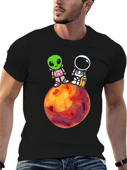 Camiseta Negra: Extraterrestre y Astronauta en Marte