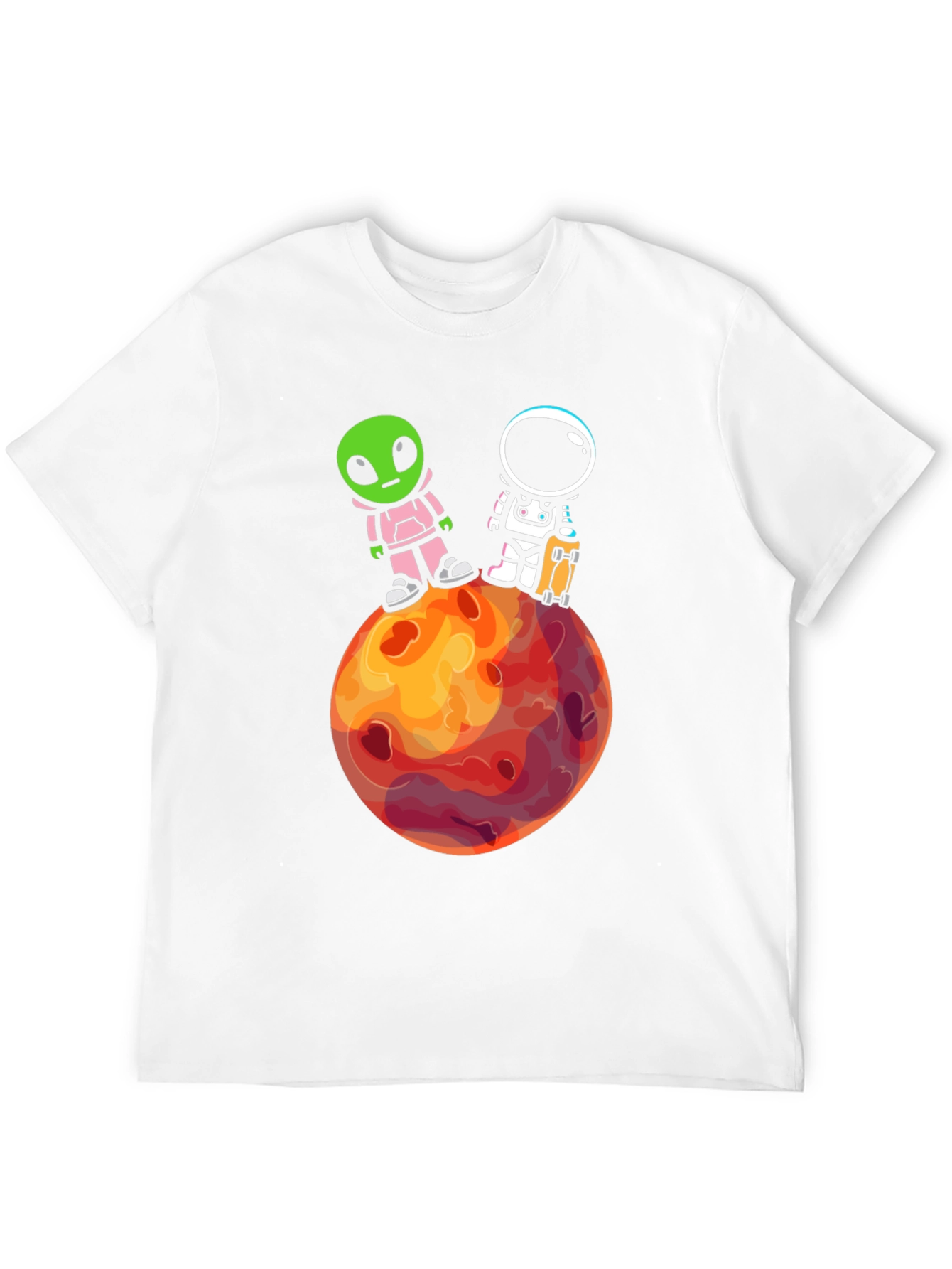 Camiseta Negra: Extraterrestre y Astronauta en Marte