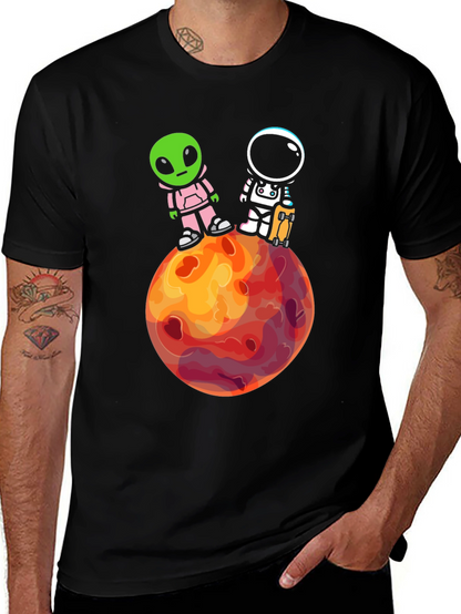 Camiseta Negra: Extraterrestre y Astronauta en Marte