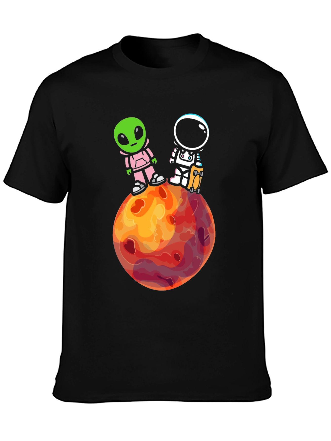 Camiseta Negra: Extraterrestre y Astronauta en Marte