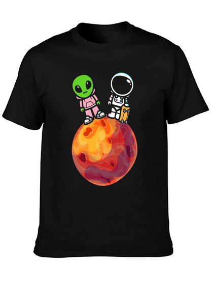 Camiseta Negra: Extraterrestre y Astronauta en Marte