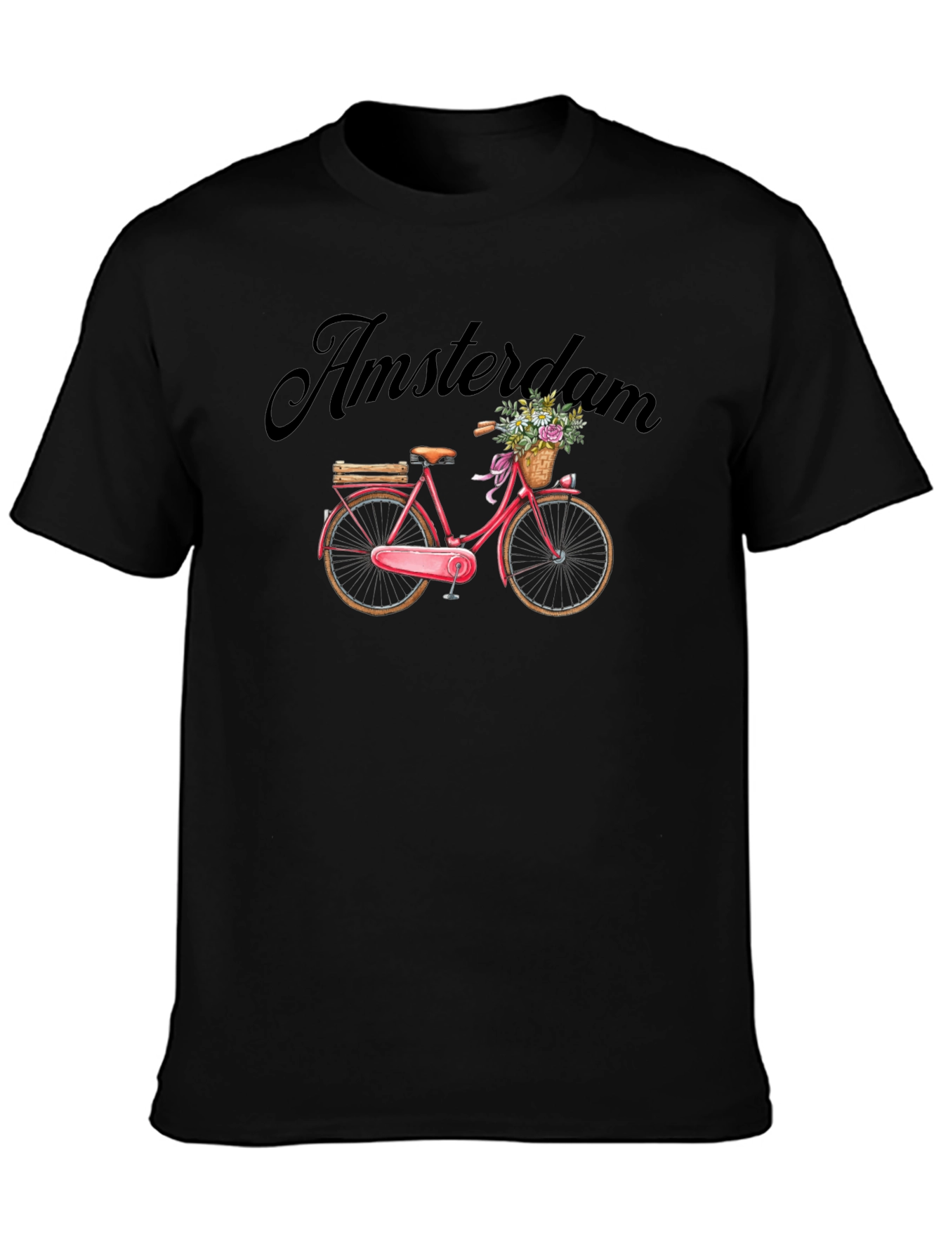 Camiseta Negra con Diseño de Bicicleta Ámsterdam