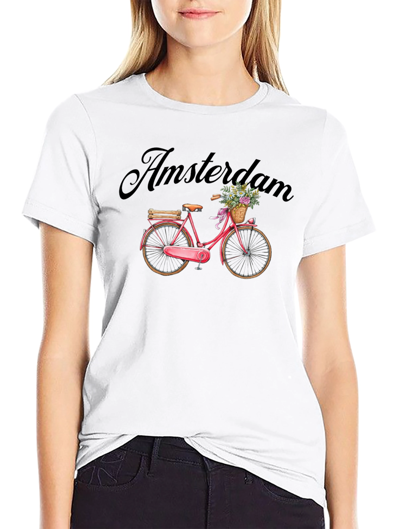 Camiseta Negra con Diseño de Bicicleta Ámsterdam