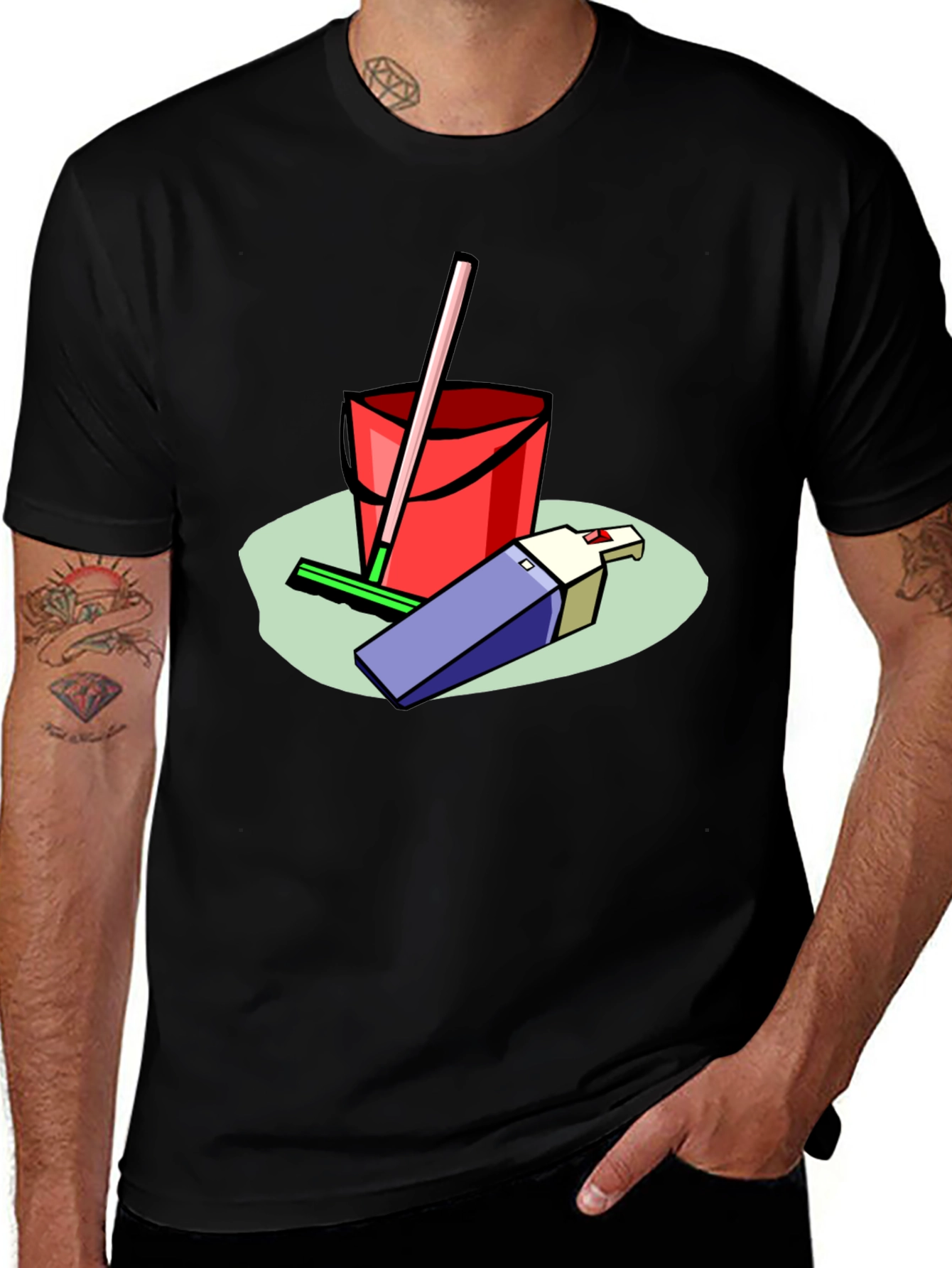 Camiseta Negra Estampado Divertido Limpieza