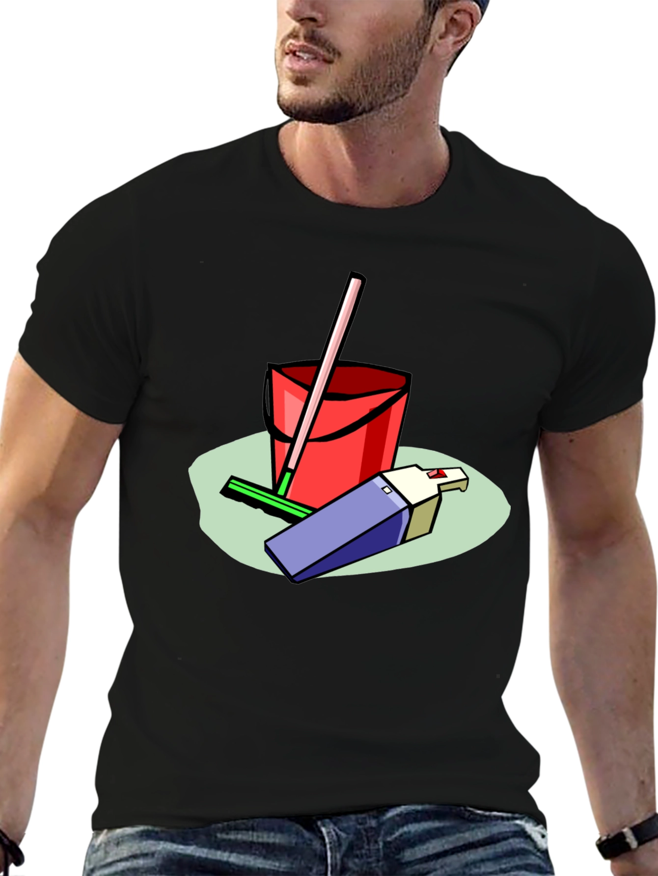 Camiseta Negra Estampado Divertido Limpieza