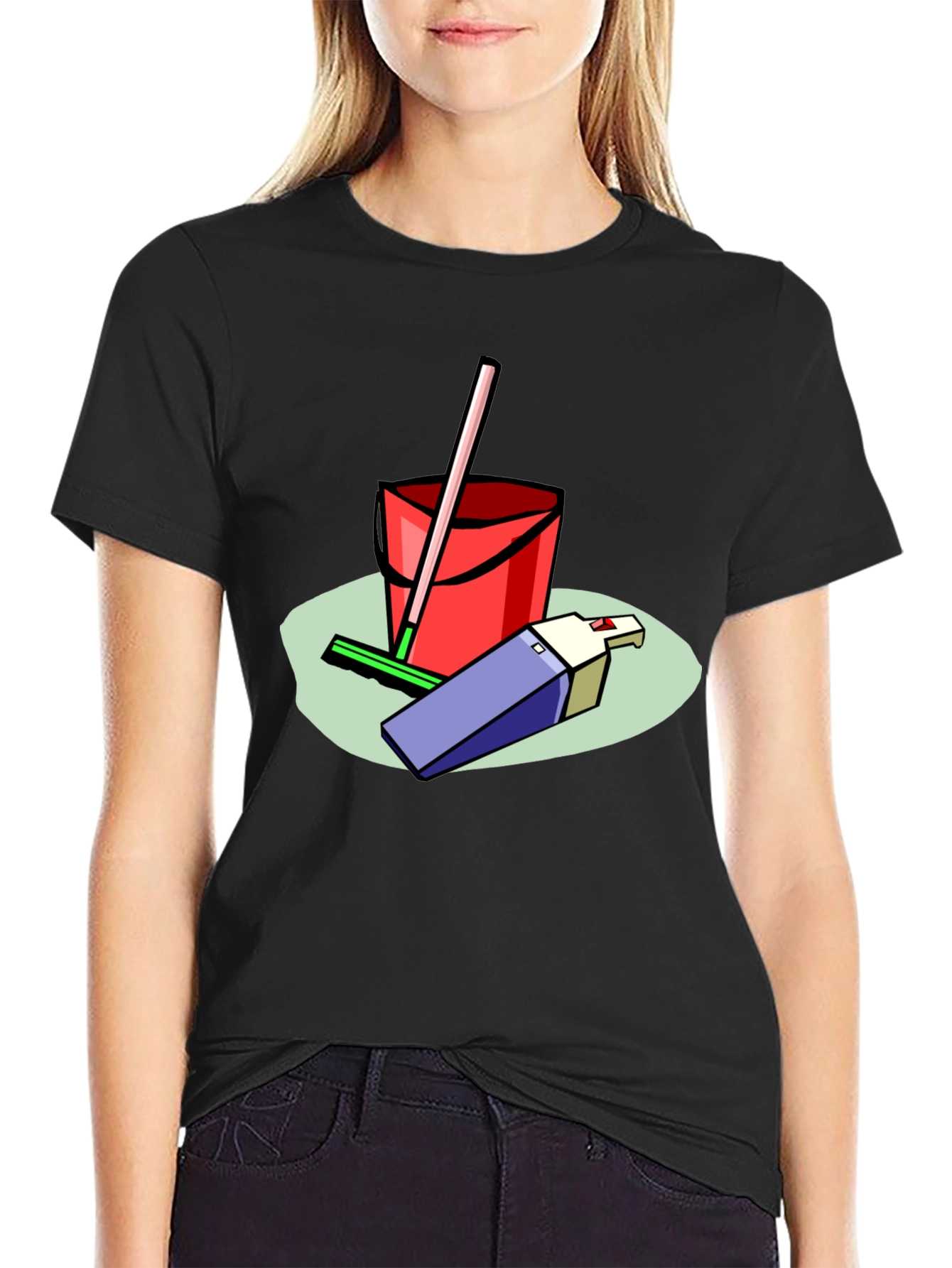 Camiseta Negra Estampado Divertido Limpieza