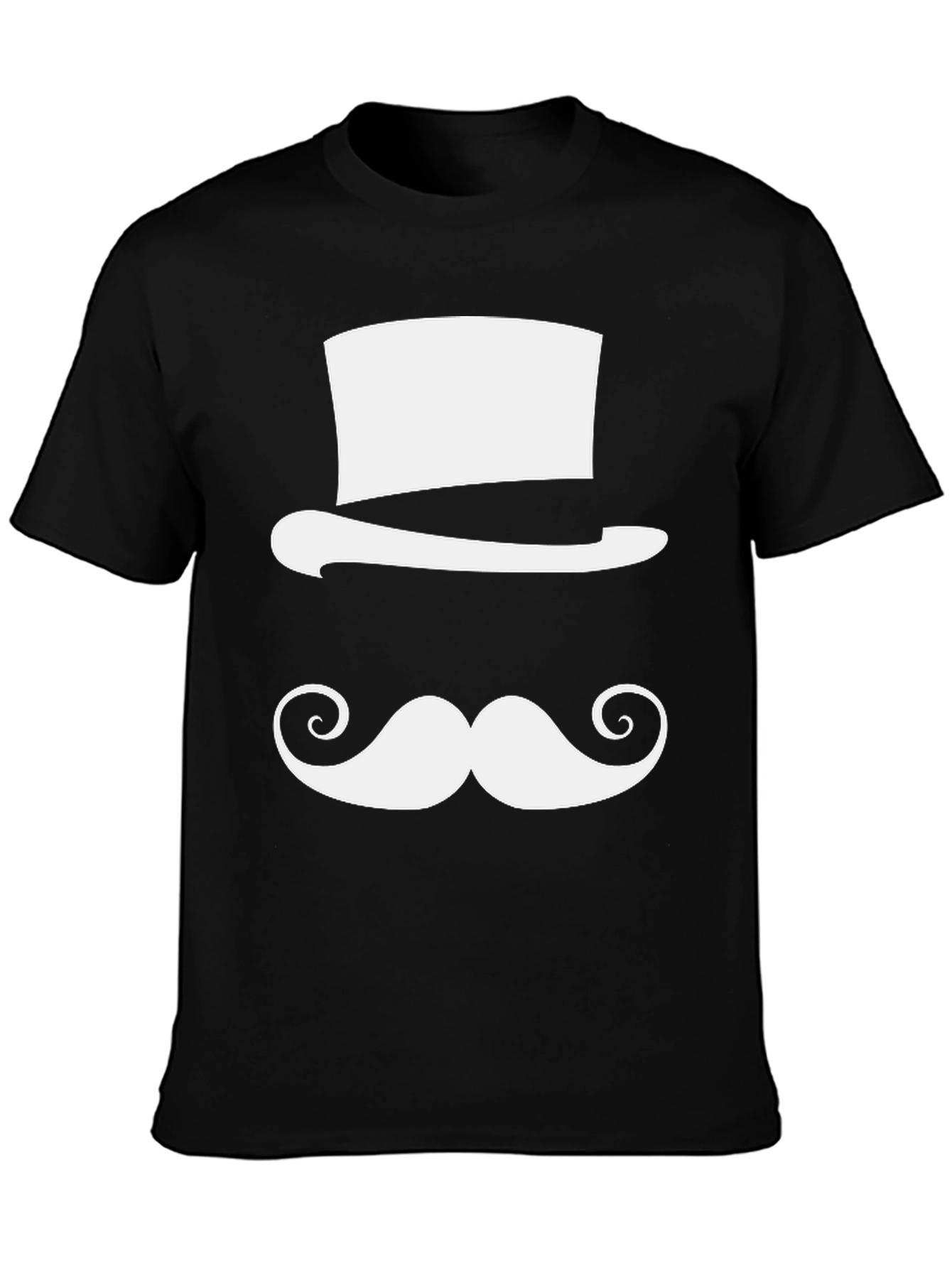 Camiseta Negra con Diseño de Sombrero y Bigote